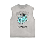 Distressed Sleeveless Summer Vacation Pattern Tee