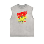 Distressed Sleeveless Summer Vacation Pattern Tee