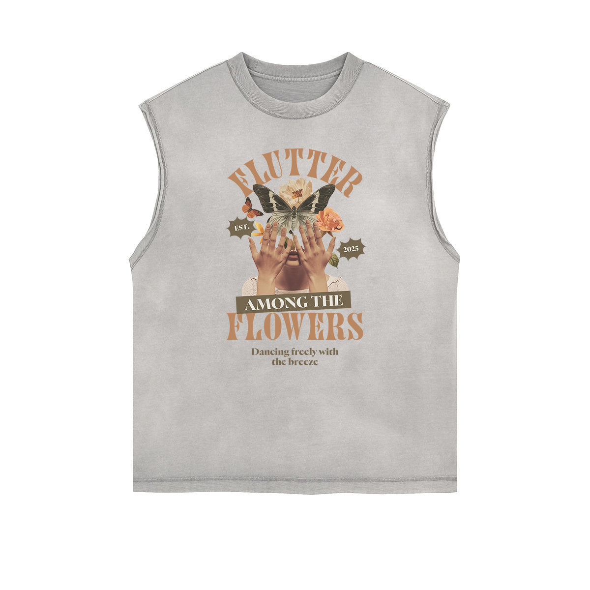 Distressed Sleeveless Blossom Graphic Tee