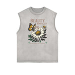 Distressed Sleeveless Blossom Graphic Tee