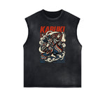 Distressed Sleeveless Japanese Ukiyo Pattern Tee