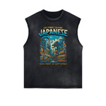 Distressed Sleeveless Japanese Ukiyo Pattern Tee
