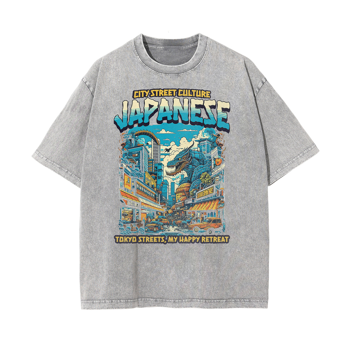 Stone Wash Japanese Ukiyo Pattern Tee