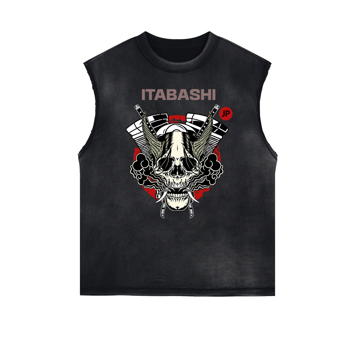 Distressed Sleeveless Japanese Ukiyo Pattern Tee