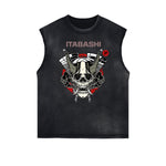Distressed Sleeveless Japanese Ukiyo Pattern Tee