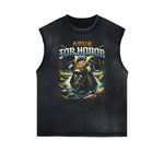 Distressed Sleeveless Japanese Ukiyo Pattern Tee