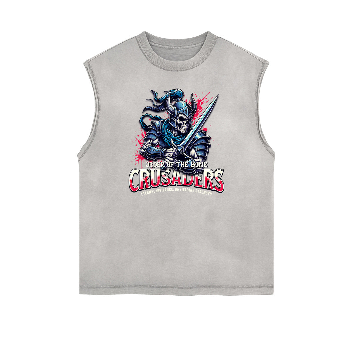 Distressed Sleeveless Crusades Pattern Tee