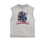 Distressed Sleeveless Crusades Pattern Tee