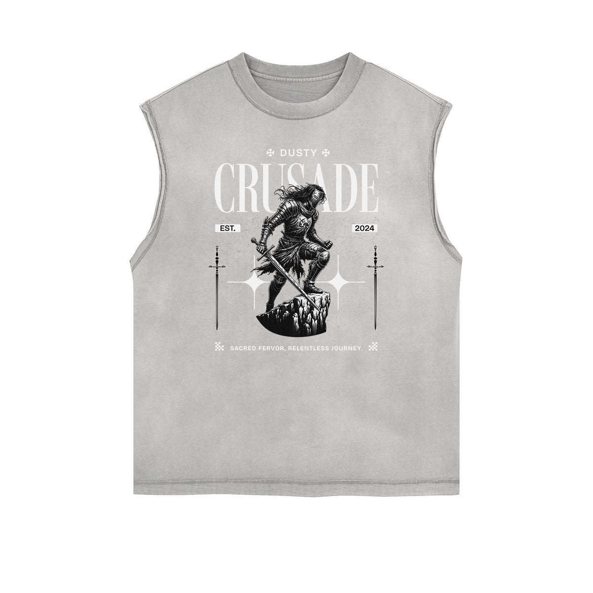 Distressed Sleeveless Crusades Pattern Tee