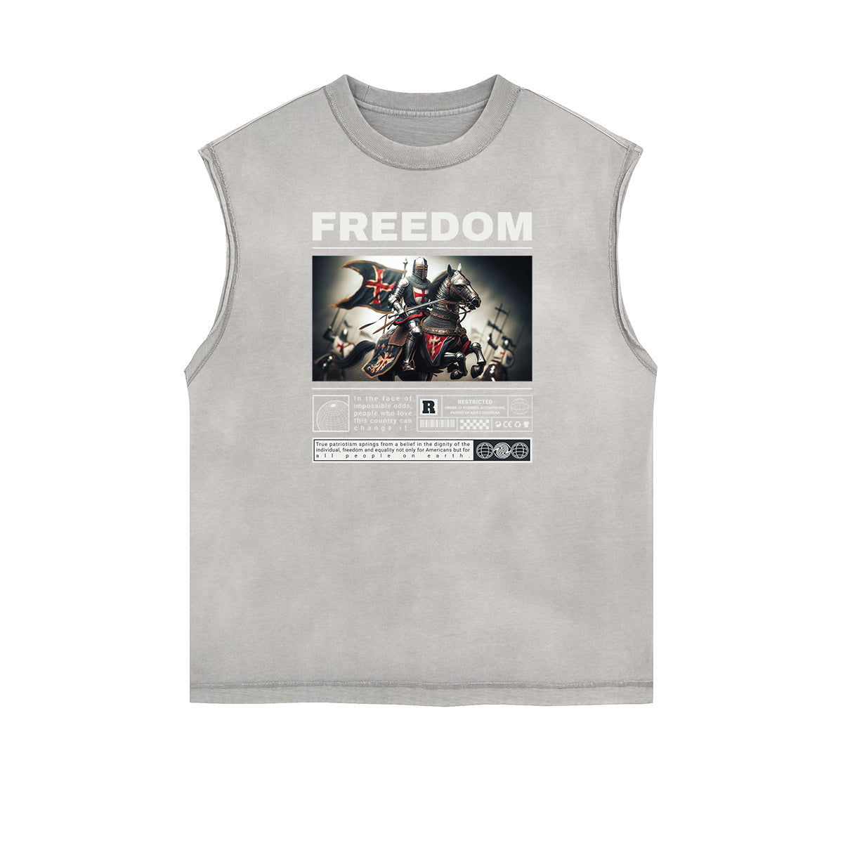 Distressed Sleeveless Crusades Pattern Tee