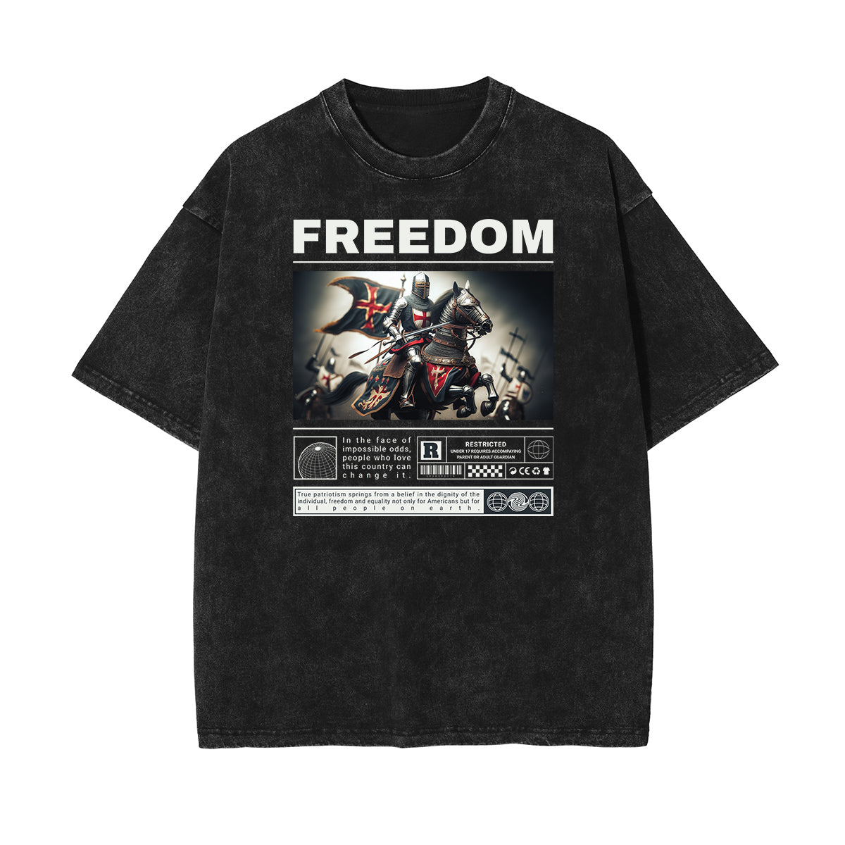 Stone Wash Crusades Pattern T Shirt