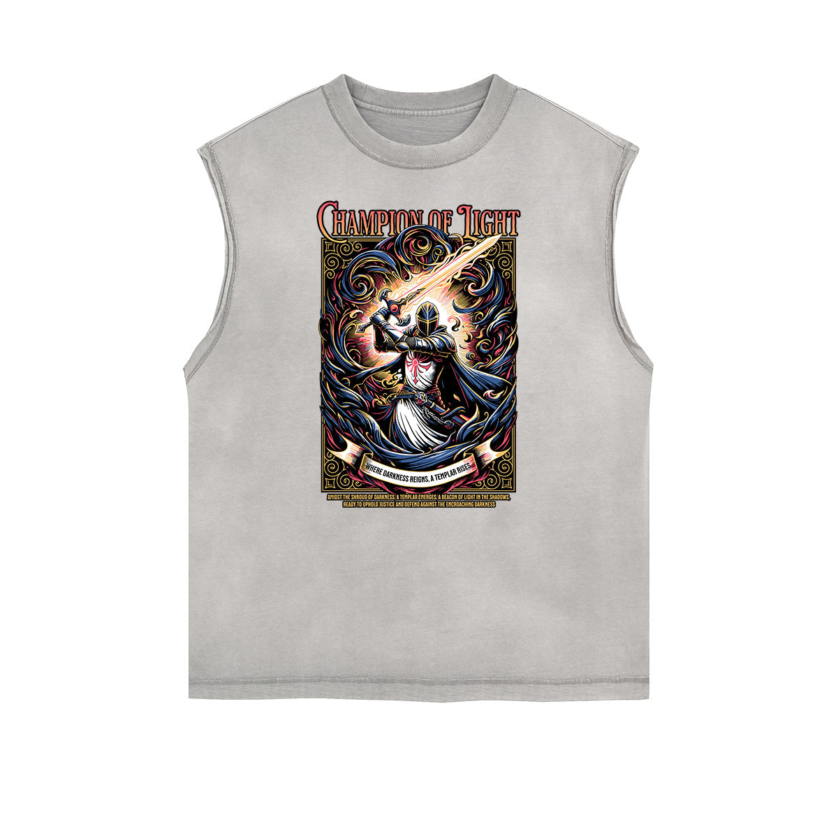 Distressed Sleeveless Crusades Pattern Tee