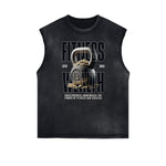 Distressed Sleeveless Fitness Pattern Tee