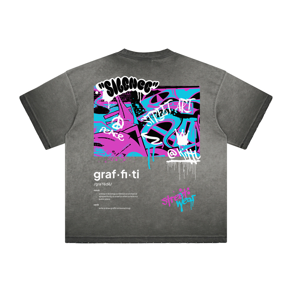 Vintage Frayed Graffiti Style Pattern Tee