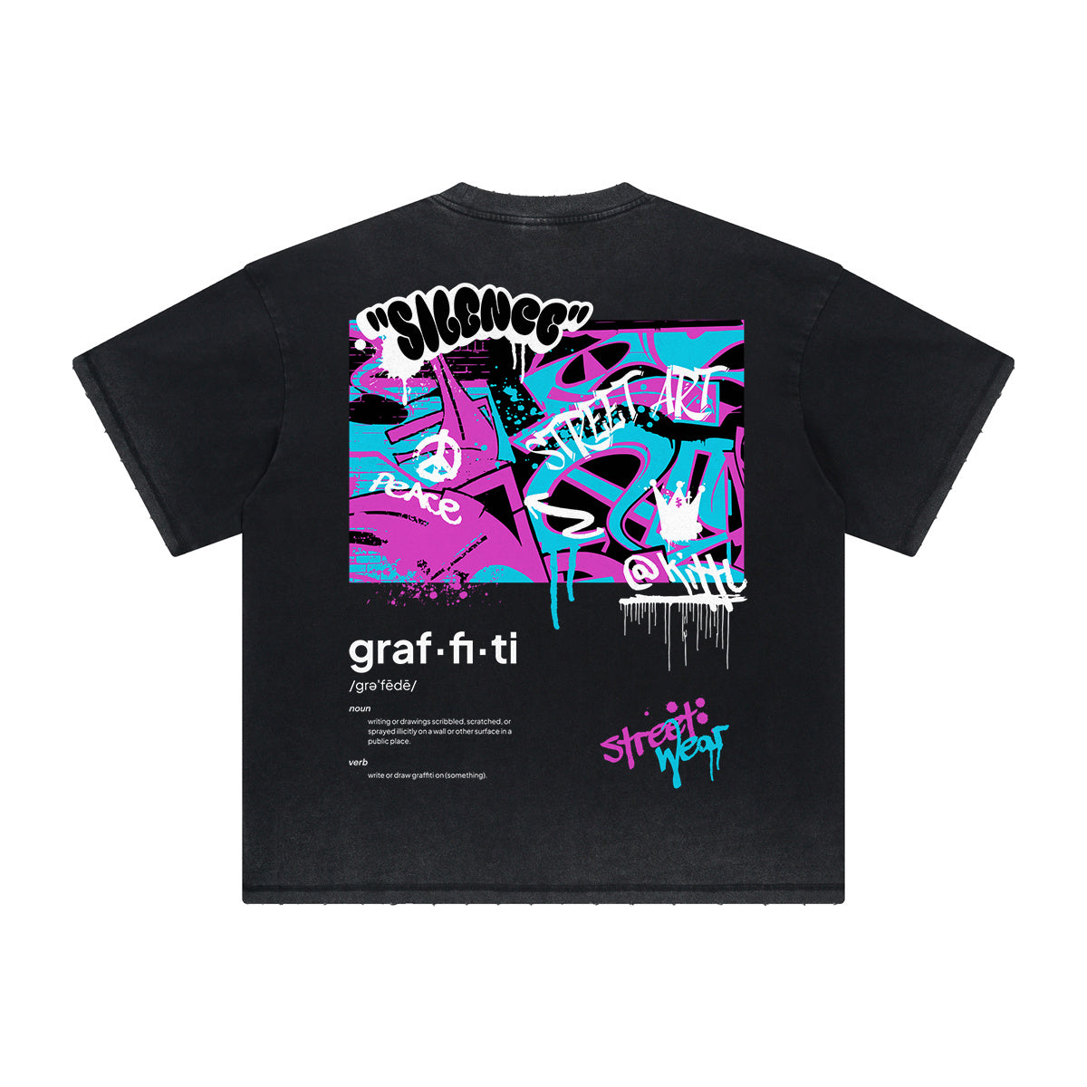 Thick Faded Graffiti Style Graphic Tee