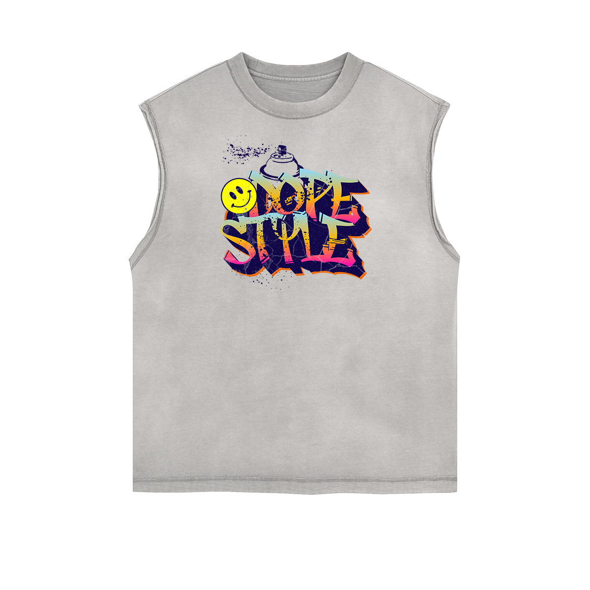 Distressed Sleeveless Graffiti Style Pattern Tee
