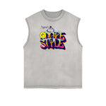 Distressed Sleeveless Graffiti Style Pattern Tee