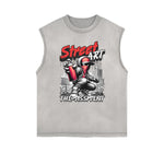 Distressed Sleeveless Graffiti Style Pattern Tee
