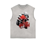 Distressed Sleeveless Graffiti Style Pattern Tee