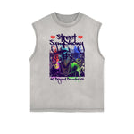 Distressed Sleeveless Graffiti Style Pattern Tee