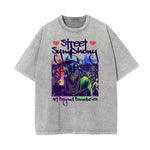 Stone Wash Graffiti Style Graphic Tee