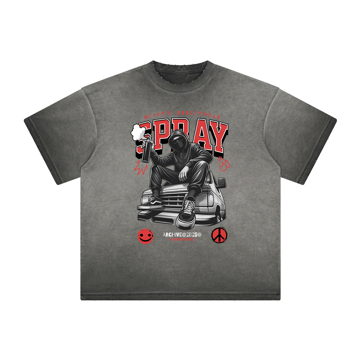 Vintage Frayed Graffiti Style Pattern Tee