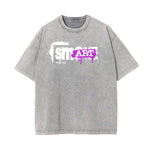 Stone Wash Graffiti Style Graphic Tee
