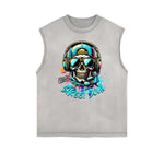Distressed Sleeveless Graffiti Style Pattern Tee