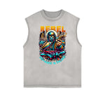 Distressed Sleeveless Graffiti Style Pattern Tee