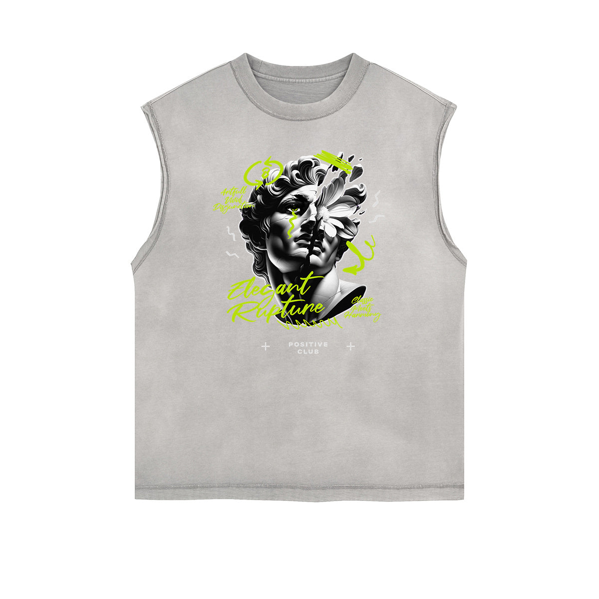 Distressed Sleeveless Graffiti Style Pattern Tee