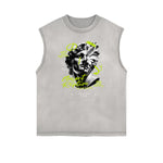 Distressed Sleeveless Graffiti Style Pattern Tee
