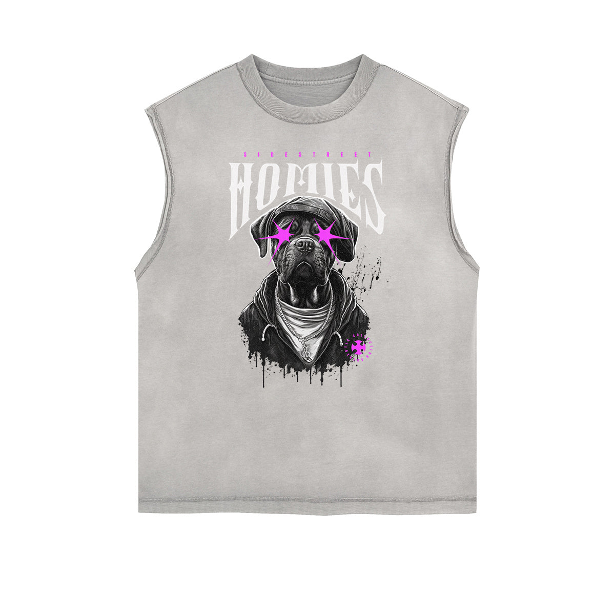 Distressed Sleeveless Graffiti Style Pattern Tee