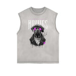 Distressed Sleeveless Graffiti Style Pattern Tee