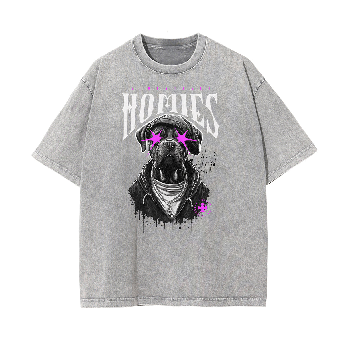 Stone Wash Graffiti Style Graphic Tee