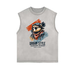 Distressed Sleeveless Graffiti Style Pattern Tee