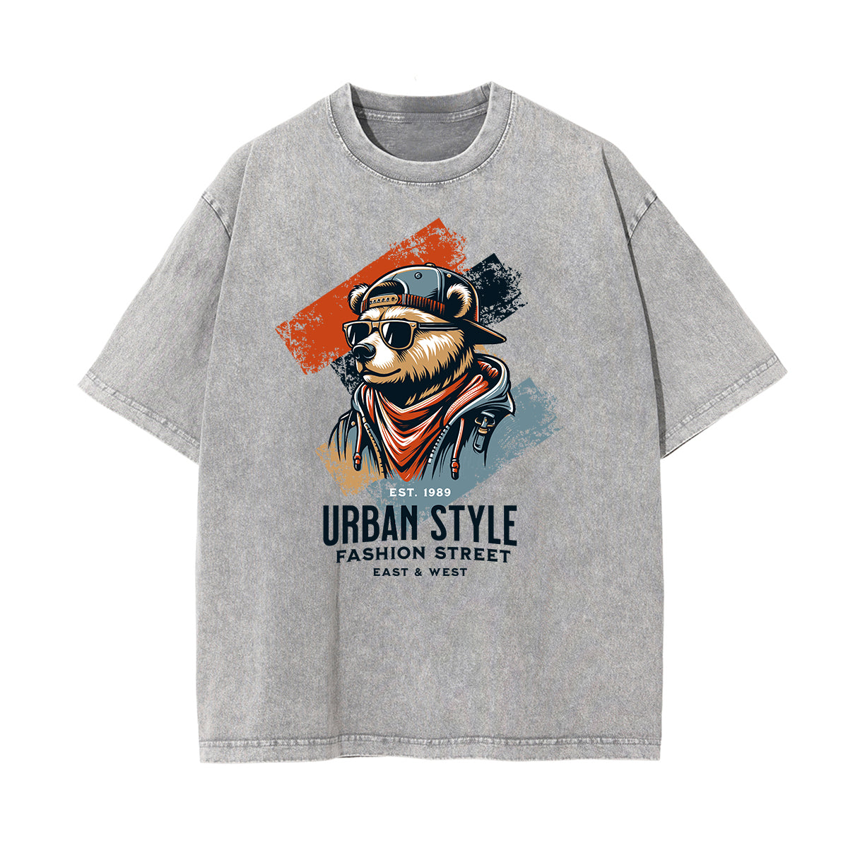 Stone Wash Graffiti Style Graphic Tee