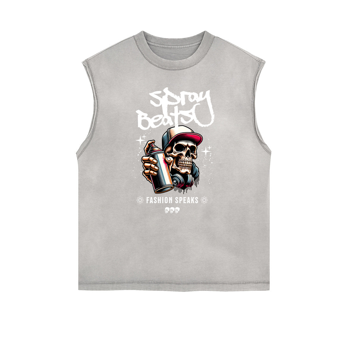 Distressed Sleeveless Graffiti Style Pattern Tee