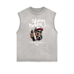 Distressed Sleeveless Graffiti Style Pattern Tee