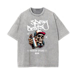 Stone Wash Graffiti Style Graphic Tee