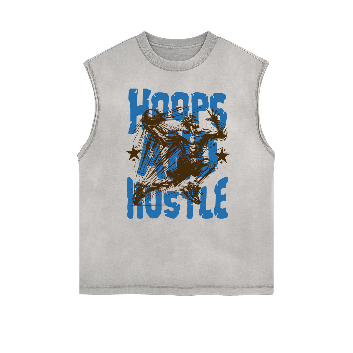 Distressed Sleeveless Graffiti Style Pattern Tee
