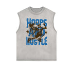 Distressed Sleeveless Graffiti Style Pattern Tee