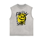 Distressed Sleeveless Graffiti Style Pattern Tee