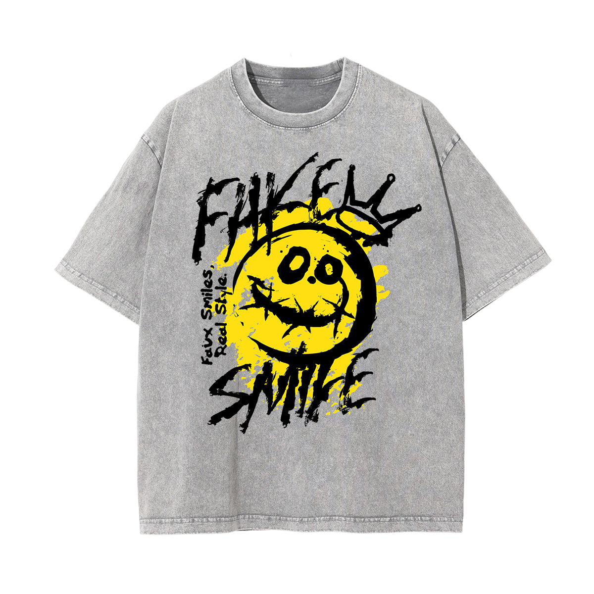 Stone Wash Graffiti Style Graphic Tee