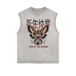 Frayed Edge Asian Style Graphic Tank Top