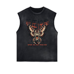 Distressed Sleeveless Asian Style Pattern Tee