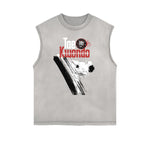 Frayed Edge Asian Style Graphic Tank Top