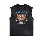 Distressed Sleeveless Asian Style Pattern Tee