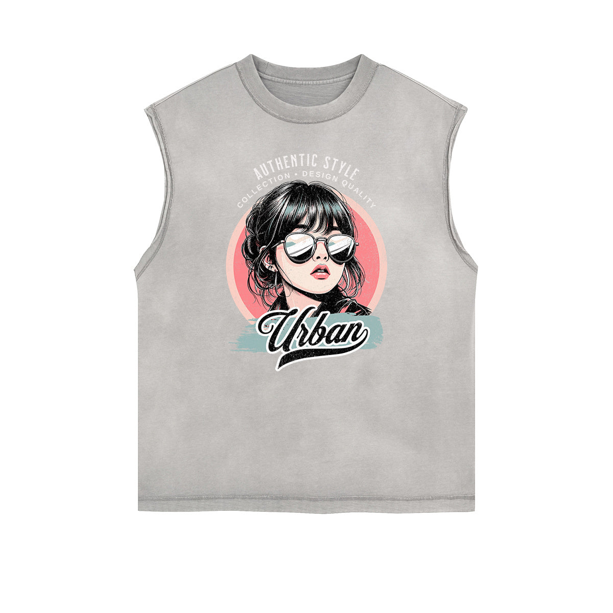 Frayed Edge Asian Style Graphic Tank Top