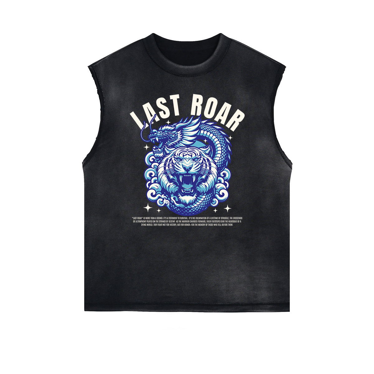 Distressed Sleeveless Asian Style Pattern Tee