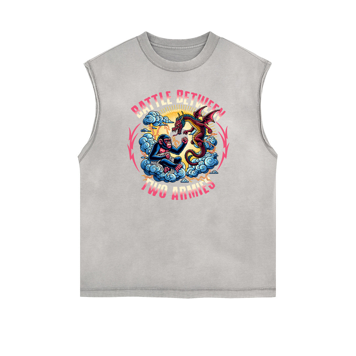 Frayed Edge Asian Style Graphic Tank Top